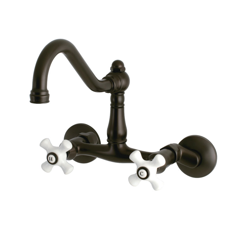 Kingston Brass Vintage Double-Handle 2-Hole Wall-Mount Bridge Kitchen Faucet, Oil Rubbed Bronze