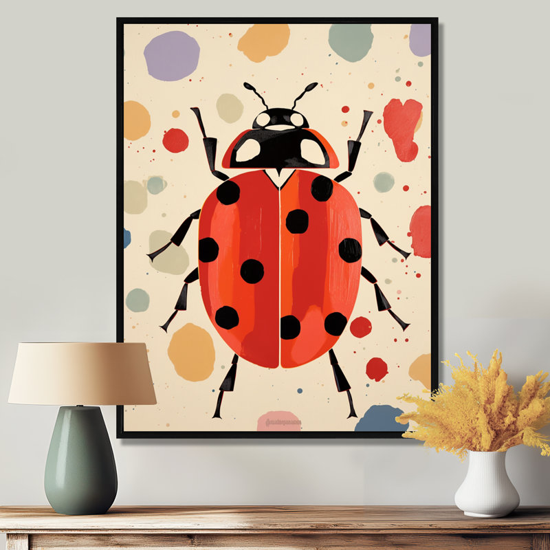 Art rétro, coccinelle, rétro, insectes et insectes, H 20 po x l 12 po, Toile flottante noire encadrée