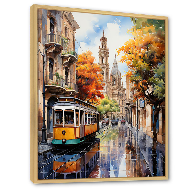 Espagne, rues colorées de Barcelone - Espagne, décoration murale, H 32 po x l 24 po x P 1 po, Cadre flottant en érable