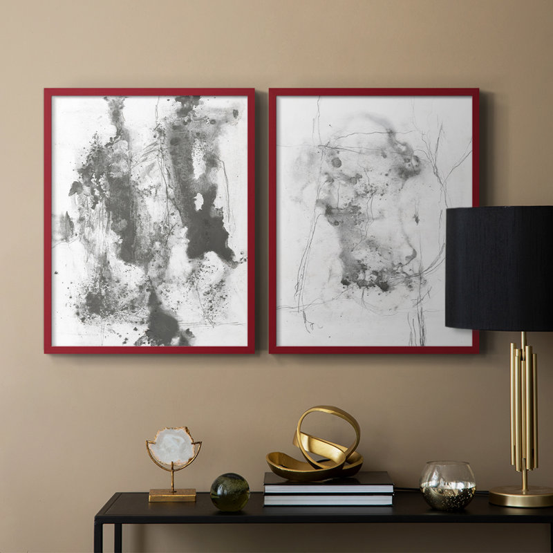 Graphite Abstract III - reproduction encadrée de qualité supérieure - prête à être accrochée - aucun clou requis - aucun clou requis