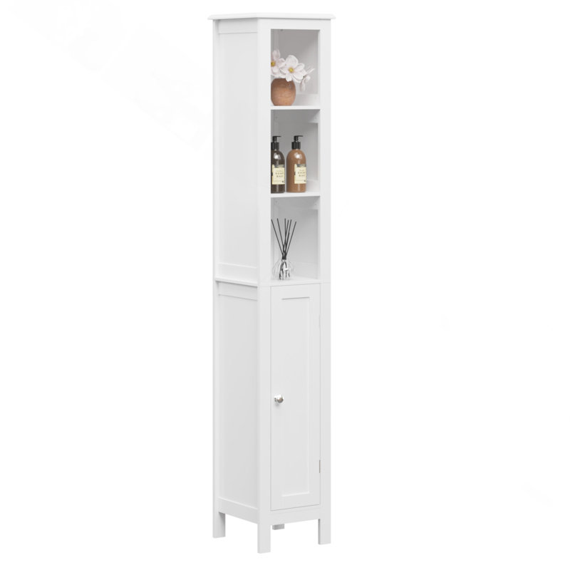 Armoire de rangement pour salle de bain de 66,92 po de hauteur avec tablettes réglables, armoire autoportante mince à 1 porte avec anti-basculement, compartiments ouverts, pour la maison, les petits espaces, la salle de bain, la cuisine, le salon, blanc