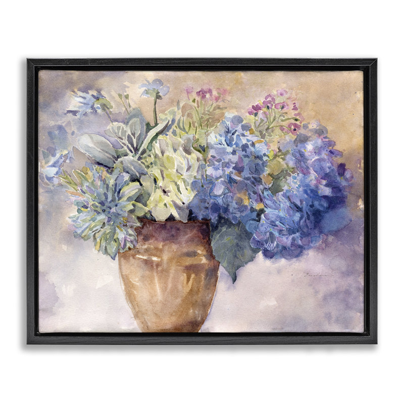 Hydrangée mauve, reproduction d'art sur toile, Cadre flottant noir de jais, H 25 po x l 31 po