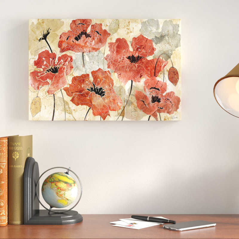 Silver And Red Poppies by Tre Sorelle Studios - Wrapped Canvas Painting, 51 cm H x 76 cm W