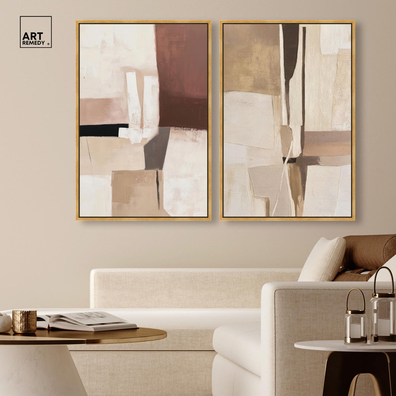 "Plaster Collage Boho Art", ensemble de 2 impressions sur toile , H 37 po x l 25 po, Doré