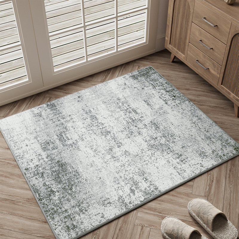 Tapis gris à motif abstrait lavable à la machine avec envers antidérapant Sarah, Rectangulaire 2 pi x 3 pi