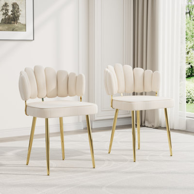 Elegant Tufted Velvet Curved Weaved Back with Metal Legs Side Dining Chair Set