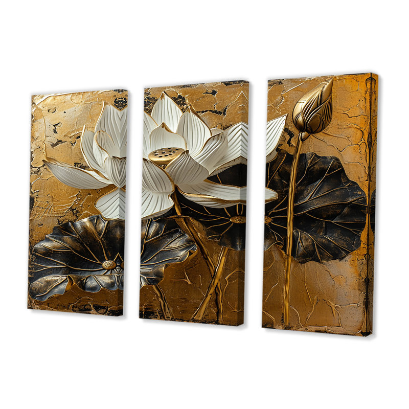 Boncelles - lot d'art mural lotus, Toile tendue, H 32 po x l 48 po x P 1 po