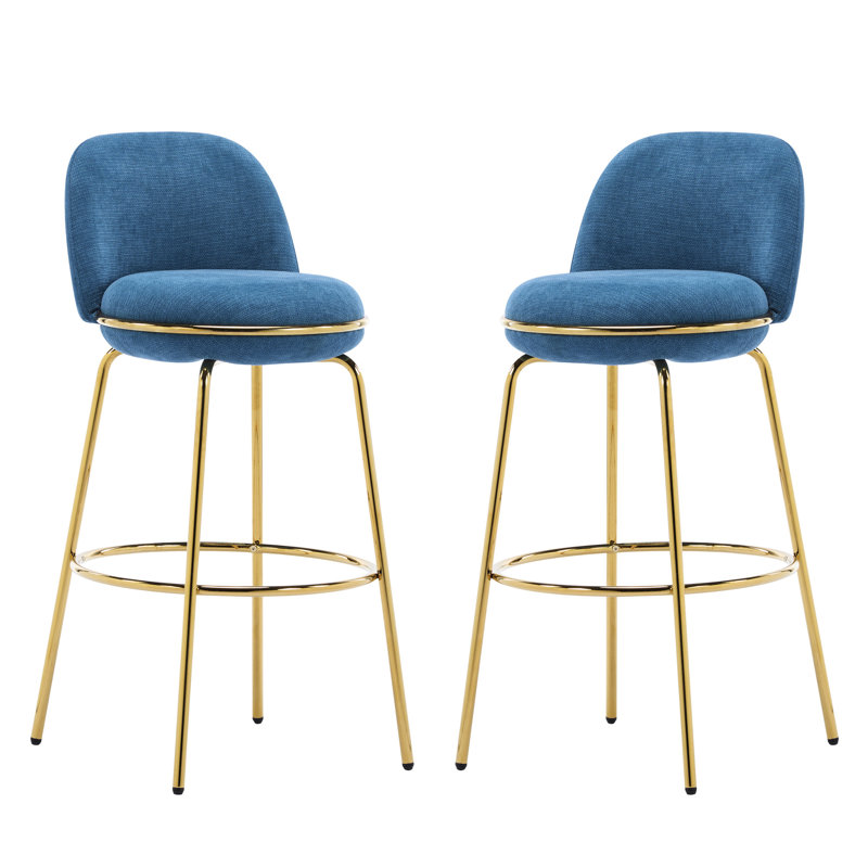 Blue And Gold Metal Of 2, Frame, Footrest For Extended Meals, Chair Shape, Solid Pattern, Spot Clean Finished Design, Low-Profile Back Dining, Construction, Foam Filler