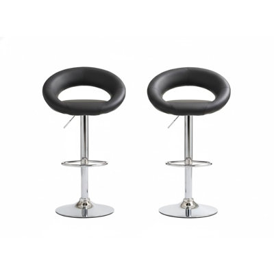 Pippins 32.75 In. H Black And Chrome Low Back Metal Bar Stool With Faux Leather Seat Set Of 2