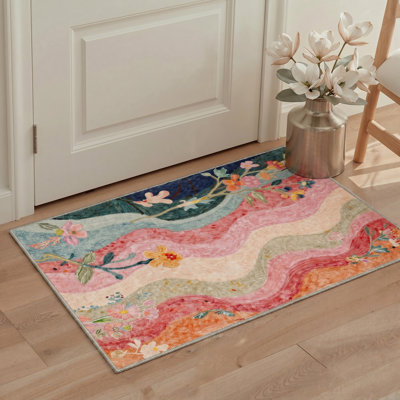 Tapis d'intérieur beige / rose / vert / bleu lavable à la machine avec envers antidérapant Verdalia