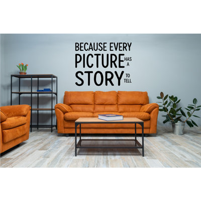 Because Every Picture Has a Story to Tell" Wall Decal – Inspirational Vinyl Sticker for Home, Living Room, or Office – Elegant Photo Wall Decor – Easy to Apply & Remove – Perfect for Creating a Meaningful and Personalized Space