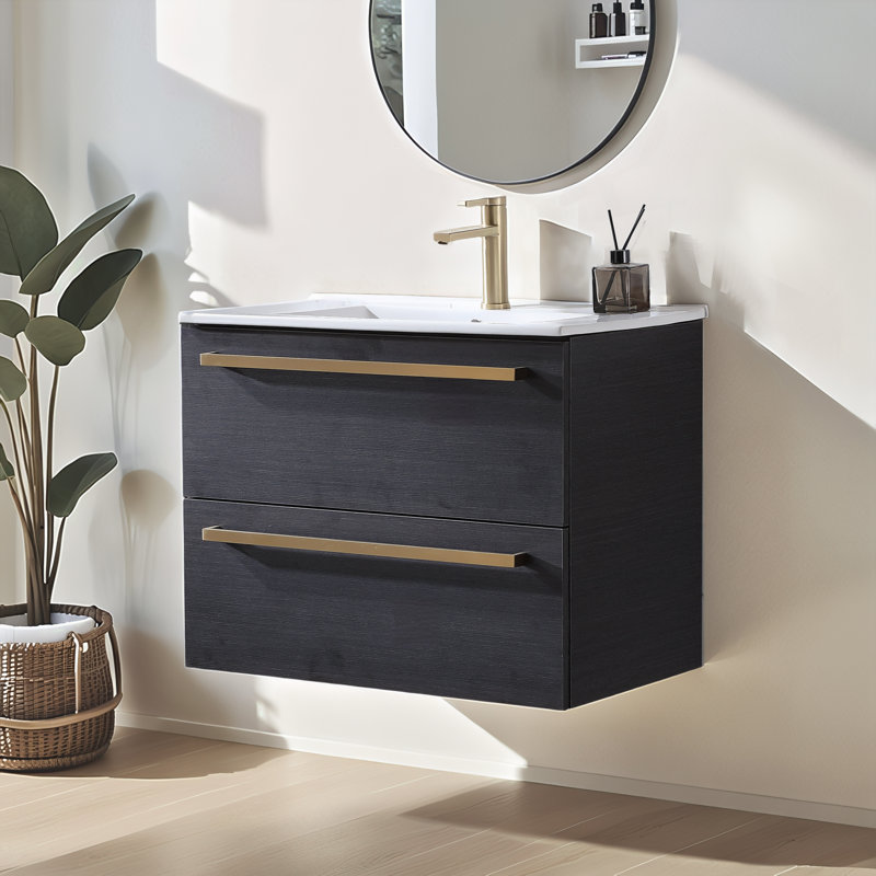 Ensemble de meuble-lavabo mural noir moderne 30 po