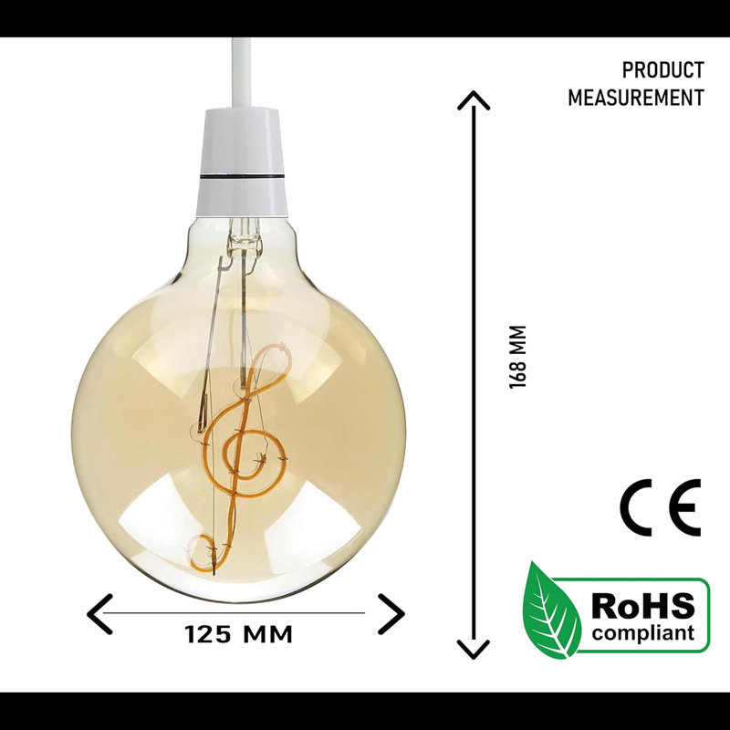 Vintage G125 4W E27 Edison LED Screw Bulb, Retro Style Music Design Filament Glass Antique Warm White Indoor Lamp and Decorative Lighting Bulb pack of 3