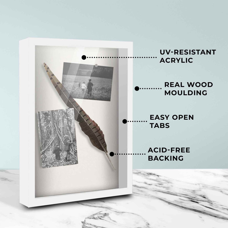 Solid Wood Shadow Box Picture Frame, 17" W x 20" H, White