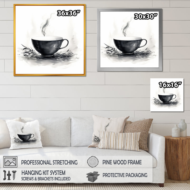 «Grey Chinese Tea Elegance», art mural Chine, H 36 po x l 36 po x P 1,5 po, Cadre flottant noir