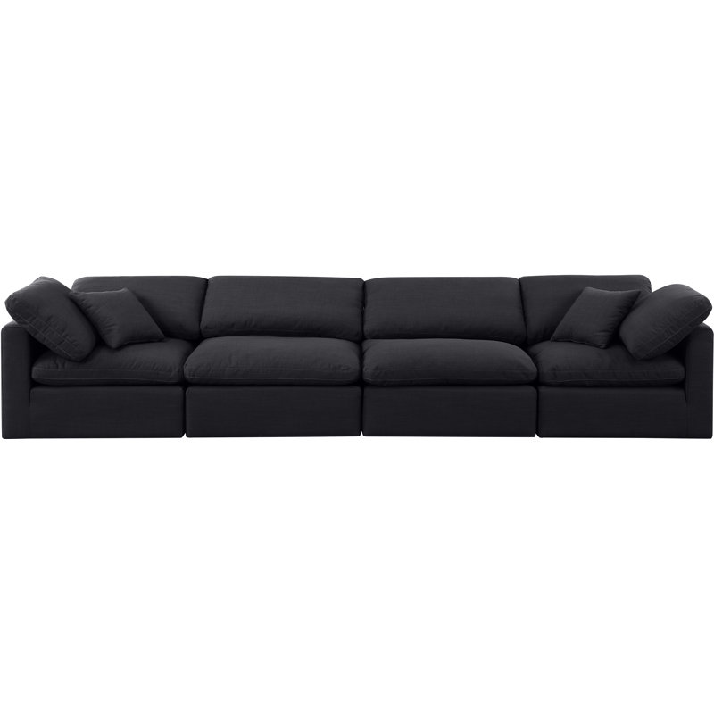 Canapé rembourré 140 po Itala, Tissu texturé en lin noir