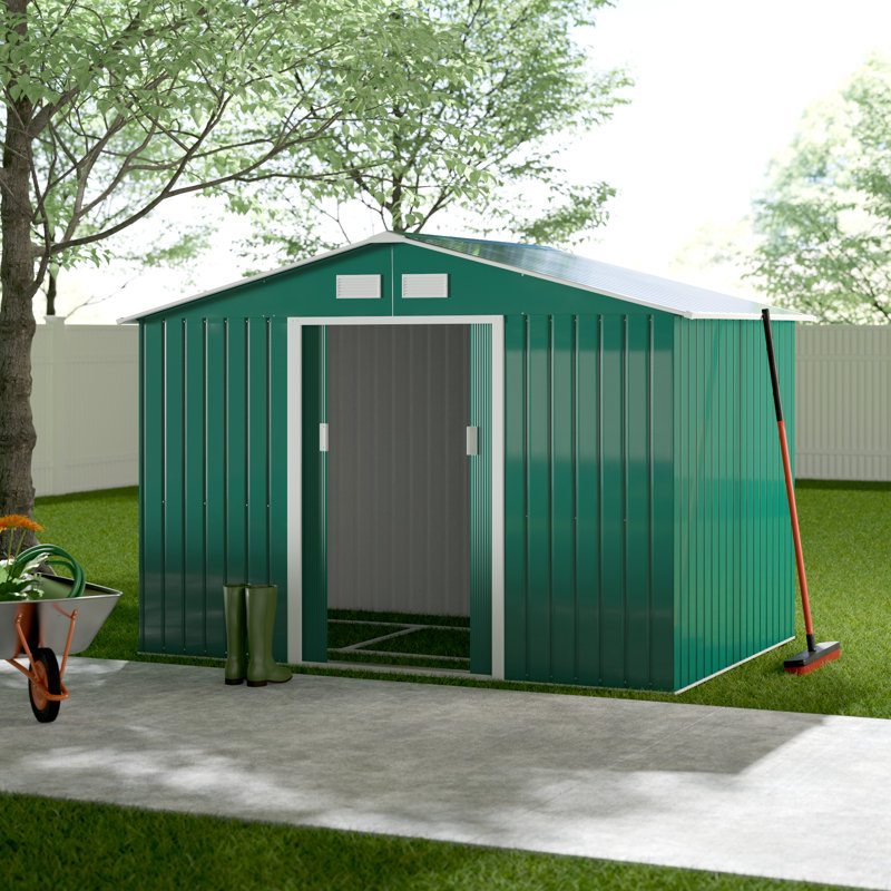 9 ft. W x 6 ft. D Metal Garden Shed, Deep Green