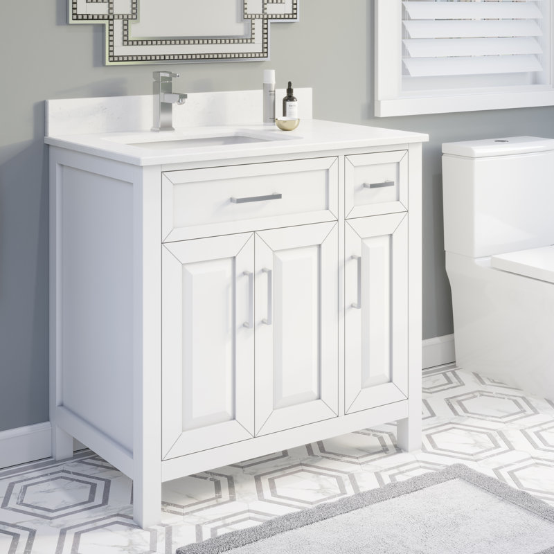 Meuble-lavabo simple 36 po x 22 po Terrence avec barre d'alimentation et prise USB Terrence , Blanc, 36"