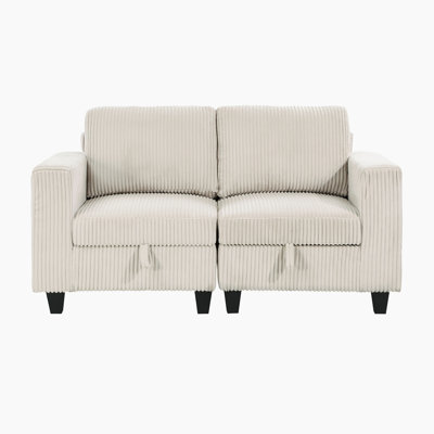 Pankova 64" Modern & Contemporary Corduroy Loveseat with Integrated USB Charging Port and Storage Pouches, Hidden Storage Beneath the Seat by Ebern Designs