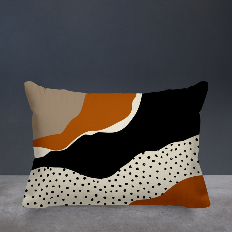 Coussin décoratif intérieur / extérieur en polyester filé Willow, Orange / blanc cassé / beige / noir