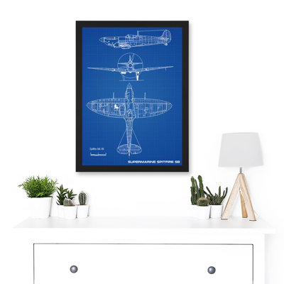 Supermarine Spitfire 5B Fighter Plane Blueprint Plan - Single Picture Frame Art Prints