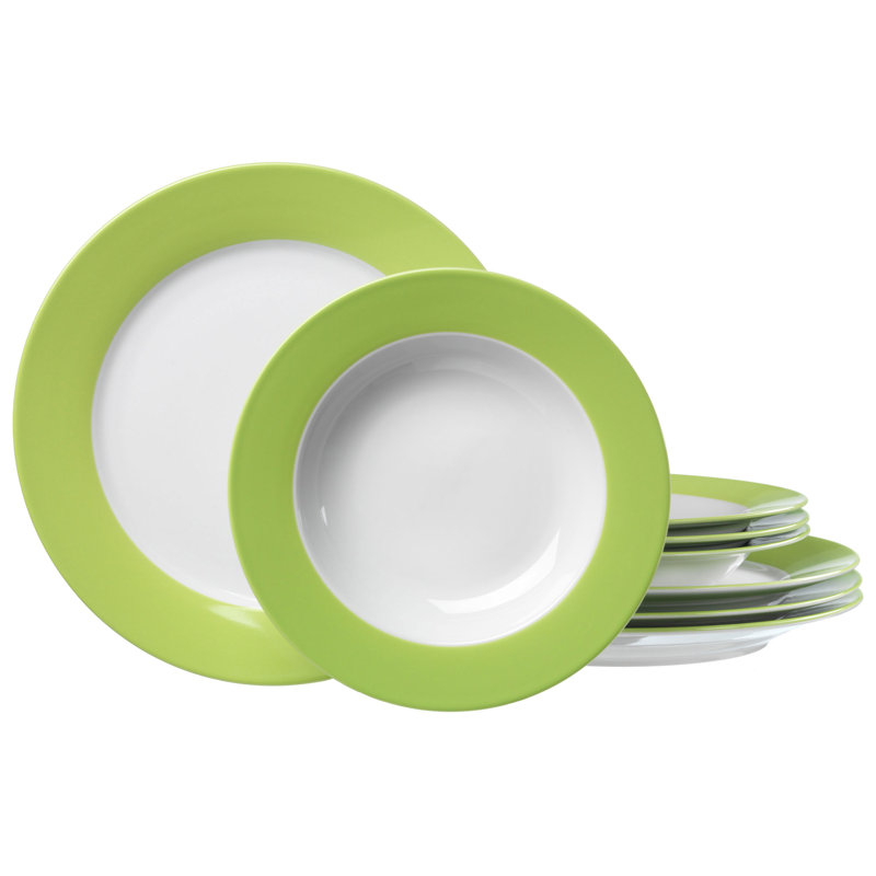 Piece Porcelain Dinnerware Set - Service for 4, Green