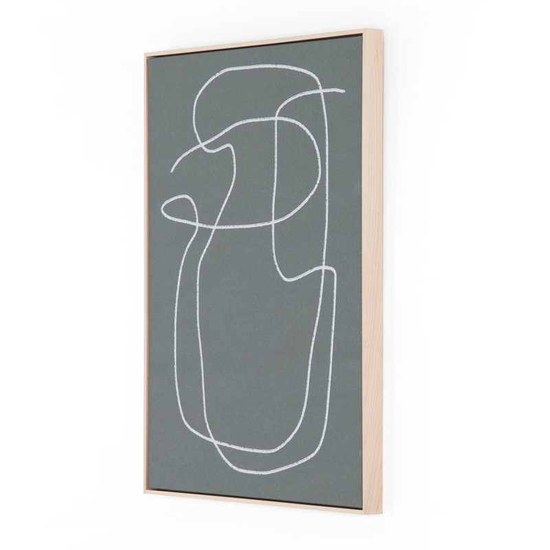 Gray and White Abstract Line Art in Maple Frame