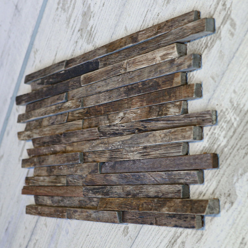 Natural Finish Stacked Boat Wood Mosaic Wall Tile
