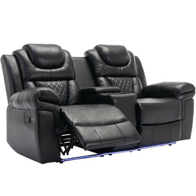 Home Theater Seating Manual Recliner Loveseat With Hide-Away Storage, Cup Holders And LED Light Strip For Living Room by Latitude Run