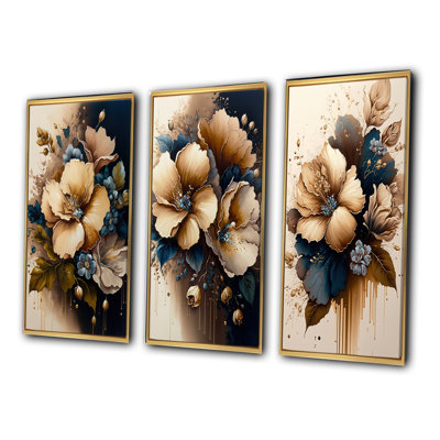 " Brown And Blue Hibiscus Bouquet " 3 - Pieces