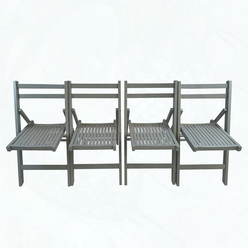 Chaise pliante en bois à lattes - ensemble de 4, entièrement assemblée et peu encombrante, gris, Gris