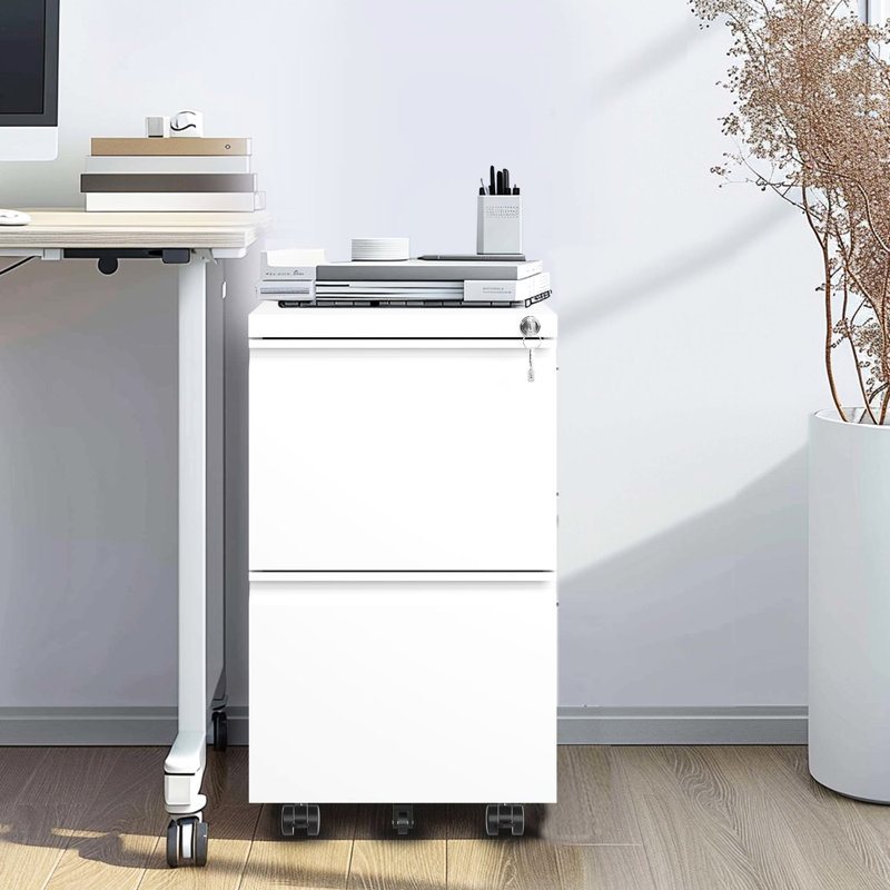 2 Drawer Metal Lockable Office Cabinet - Organize Your Work Fits Legal/Letter/A4 Antique White Style File Locking Feature Holds