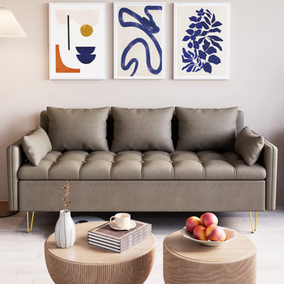 Canapé 3 places en similicuir avec rangement relevable, canapé de conception moderne avec coussin confortable cousu à la main