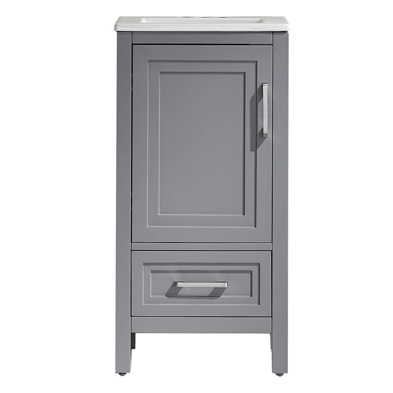 Meuble-lavabo simple autoportant entièrement assemblé avec plateau en céramique, Gris, Gris