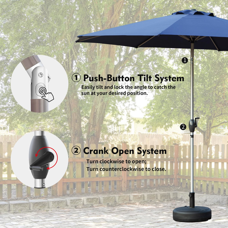 Parasol de patio 10 pi - Résistance, tissu imperméable - Pour le jardin, la terrasse, la cour, la piscine, la cour arrière bleu marine, imperméable et durable