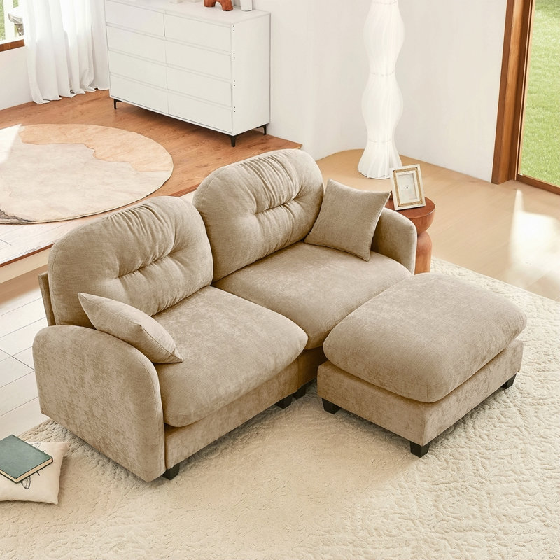 Canapé modulaire en forme de L avec repose-pieds Cloud, tissu en chenille doux, dossier rembourré en mousse à haute densité, convient aux chambres à coucher, aux coins de lecture
