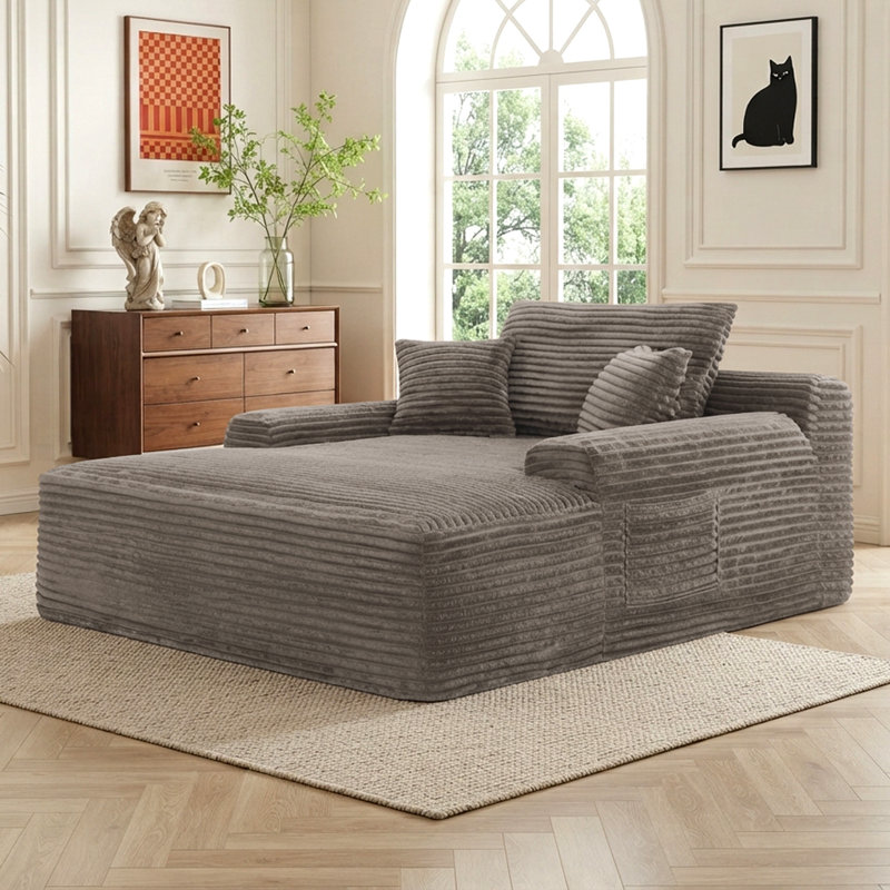 Chaise longue convertible sans os de 65 po avec coussins décoratifs sans assemblage