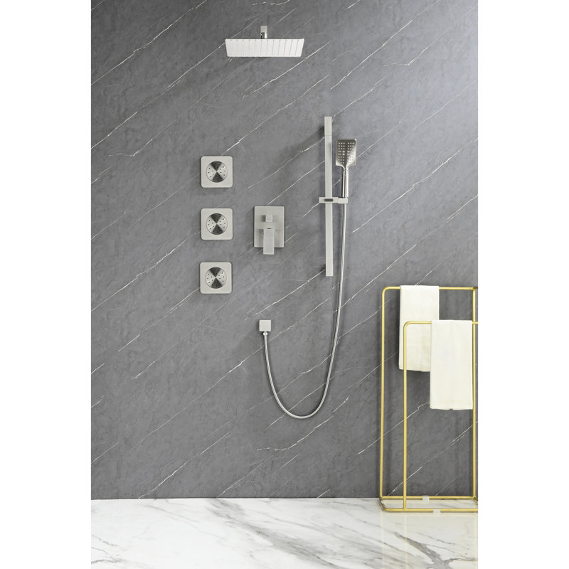 Functional Shower System With Head, Hand Shower, Slide Bar, Valve Trim - Brushed Nickel Elegant In Hose, Brushed Nickel