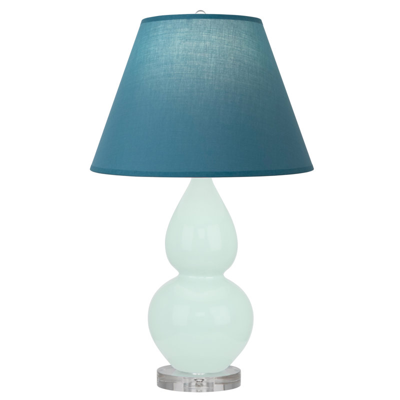 Double Gourd Table Lamp, Mint Glazed, Bright Blue with Gray Lining