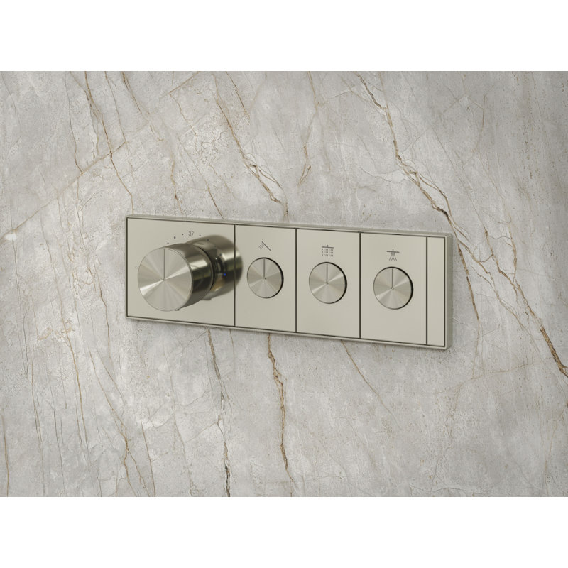 Anthem Three-Outlet Thermostatic Valve Control Panel With Recessed Push-Buttons, Vibrant Polished Nickel