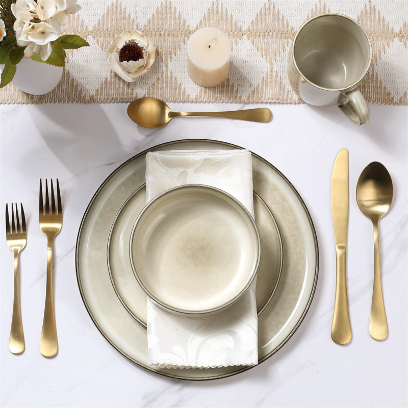 16 Piece Dinnerware Set - Service for 4, Desert Khaki