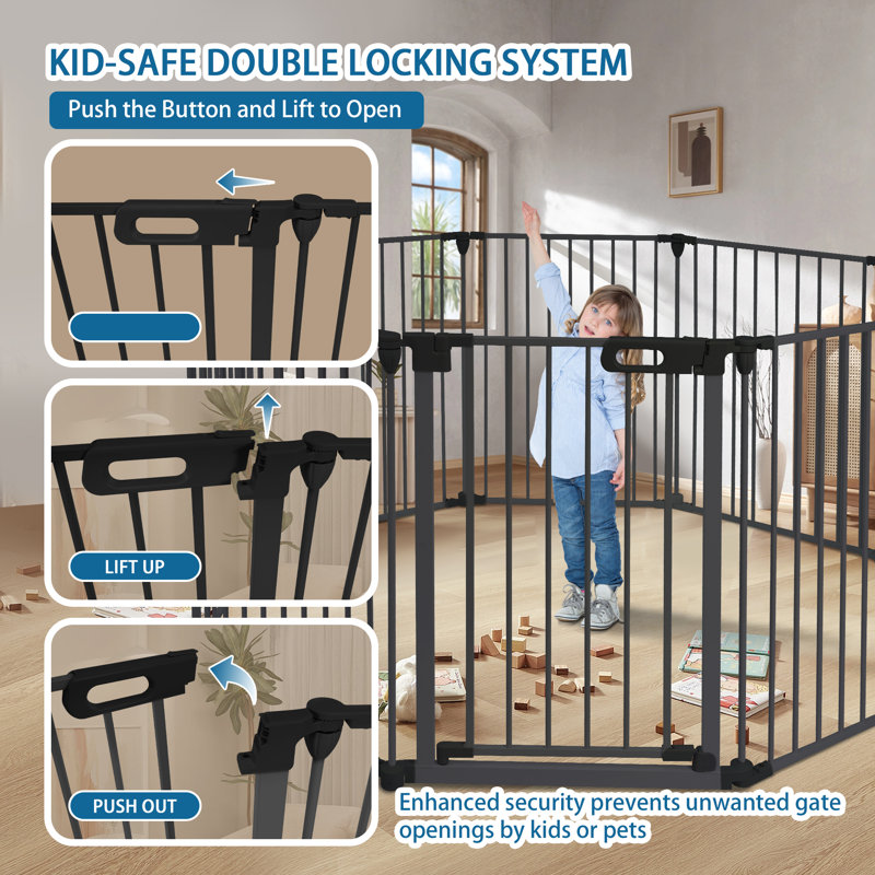 Multifunction Adjustable 8 Panels Safety Gate Fence, Black