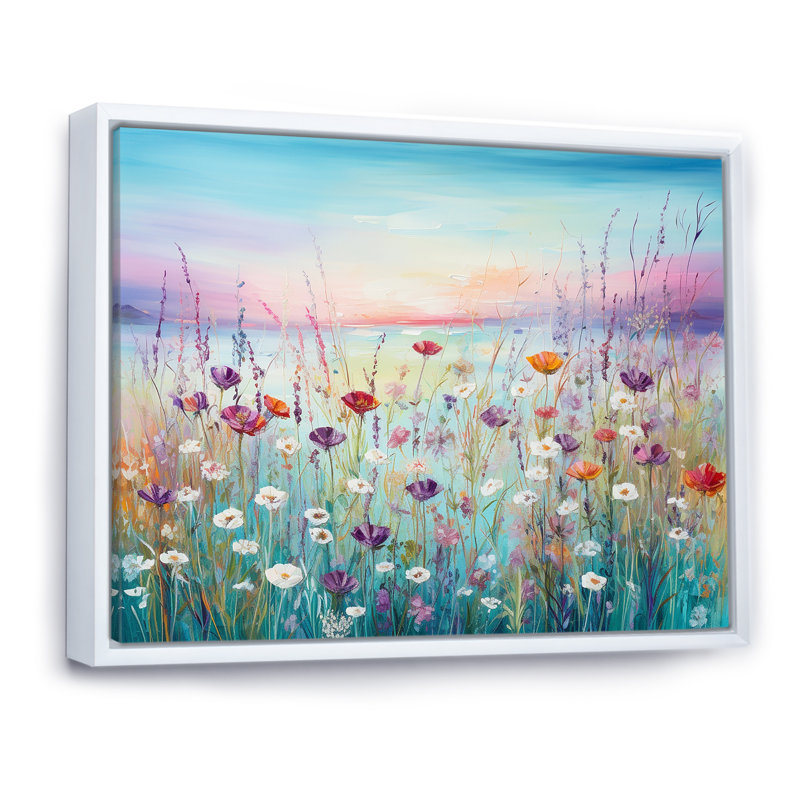 Fleurs sauvages Meadows II sur toile, Cadre flottant blanc, H 12 po x l 20 po x P 1 po