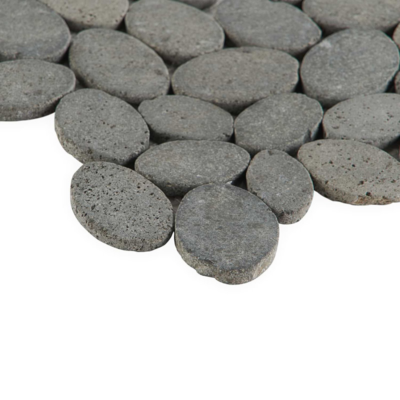 Nature Round Lovina Pebble Mosaic Tile, Lava Black