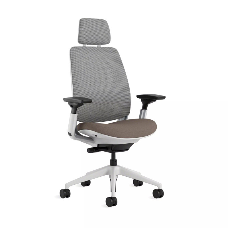 Steelcase Series 2 3D Microknit Airback Task Chair with Headrest, Carpet, Black, Oatmeal/Nickel