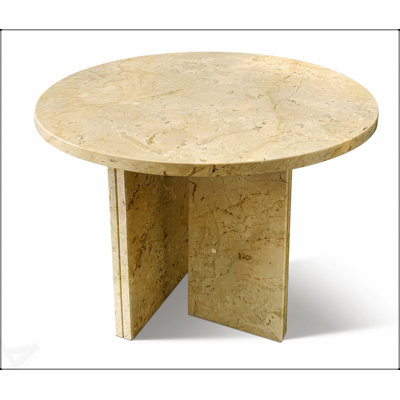 Table basse en marbre naturel beige doré de luxe, décor de salon compact et élégant, pierre véritable, 17,7 h 15,8 po