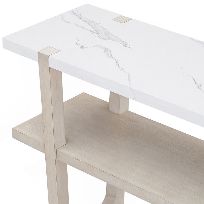 Retro Elegant Console Table with Marble-Effect Top, Gray Wash