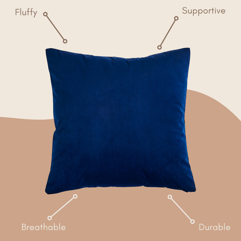 Coussin en velours de couleur unie, H 24 po x l 24 po, Carré, Bleu marine