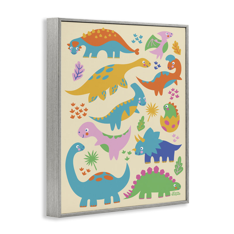 «Cute Whimsy Dinos», art de la giclée encadrée par Carrie Cantwell, Estampe numérique Farmhouse, H 30 po x l 24 po