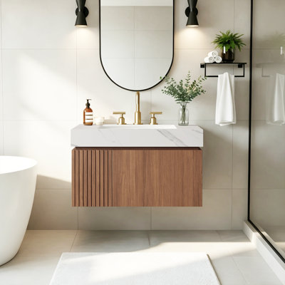 Armoire de salle de bain de luxe en noyer de 30 po Luxury